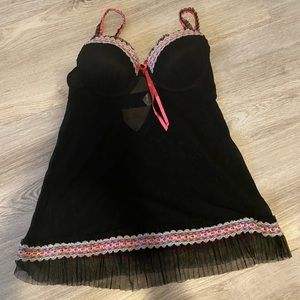 black pink and white mesh babydoll bustier lingerie